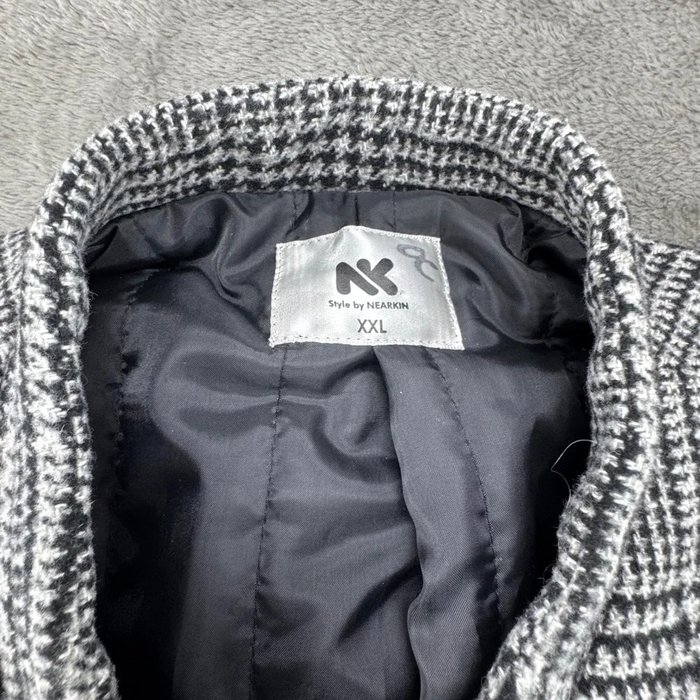 Nearkin Blazer Jacket Womens XXL Black White New Glen Plaid Wool Mandarin Collar